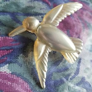 Vintage bird brooch moonglow broach white pin dove early plastic moon glow